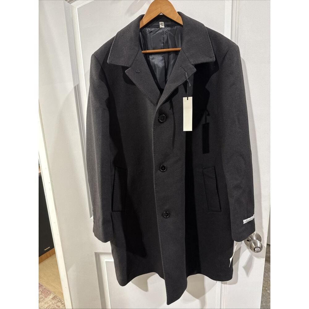 Kenneth Cole New York Men’s Black Wool Coat Wayne Style 44R Button Front NWT